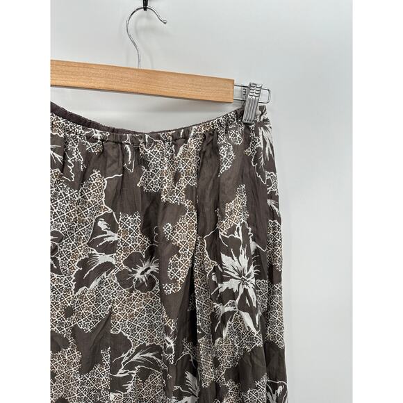 Charter Club Skirt Women 4 Brown White Floral Print Elastic Waist 100% Silk Maxi - Picture 4 of 7